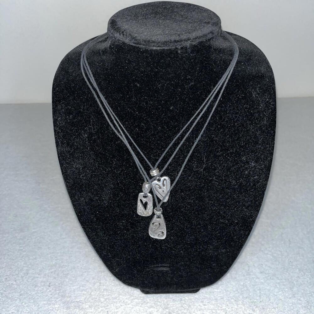 Brighton Brazilian Heart Layered Necklace Three Strand Black Cord